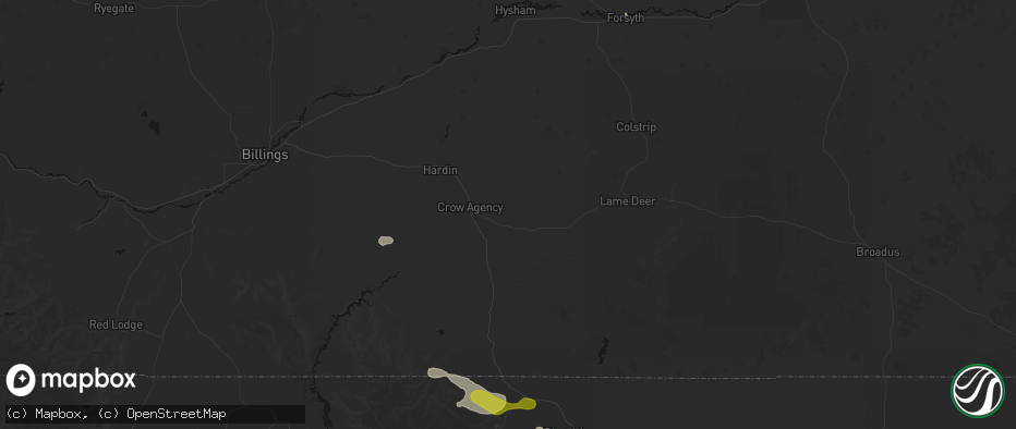 Hail map in Crow Agency, MT on July 8, 2026