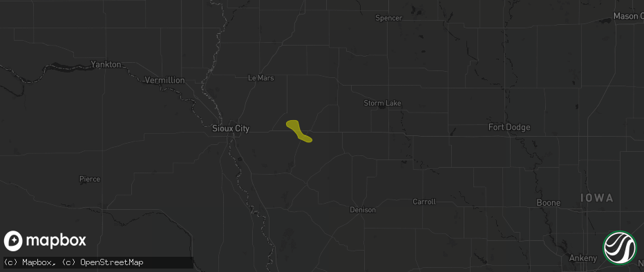 Hail map in Cushing, IA on July 8, 2026