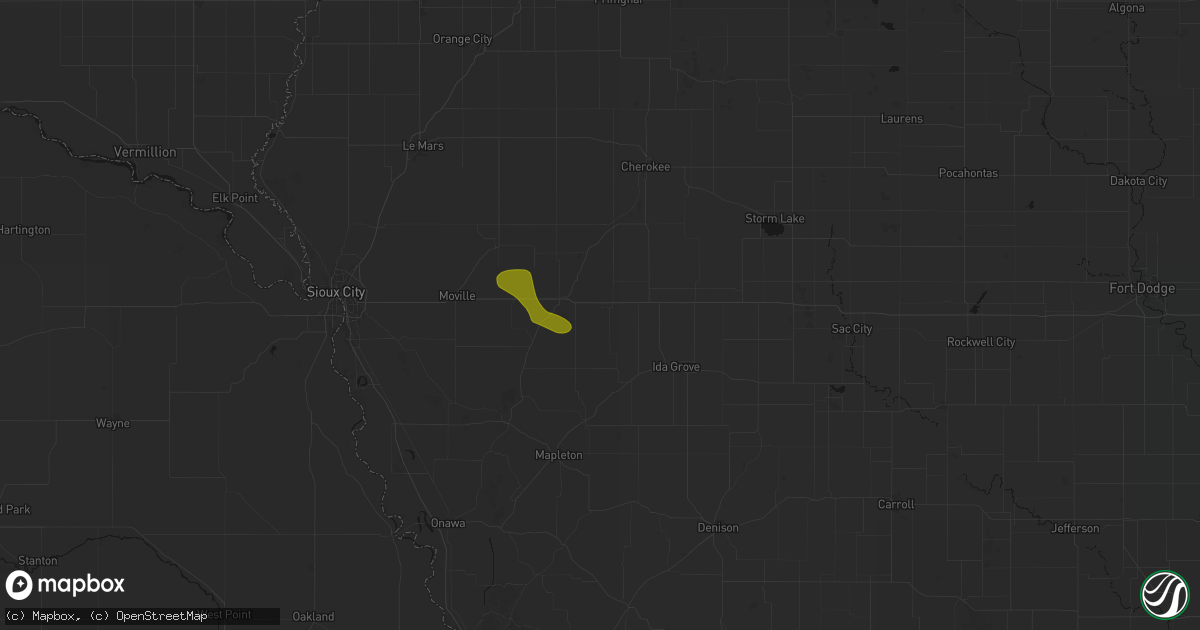 Hail map in Cushing, IA on July 8, 2026