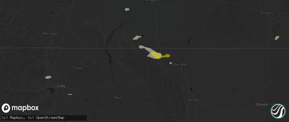 Hail map in Dayton, WY on July 8, 2026