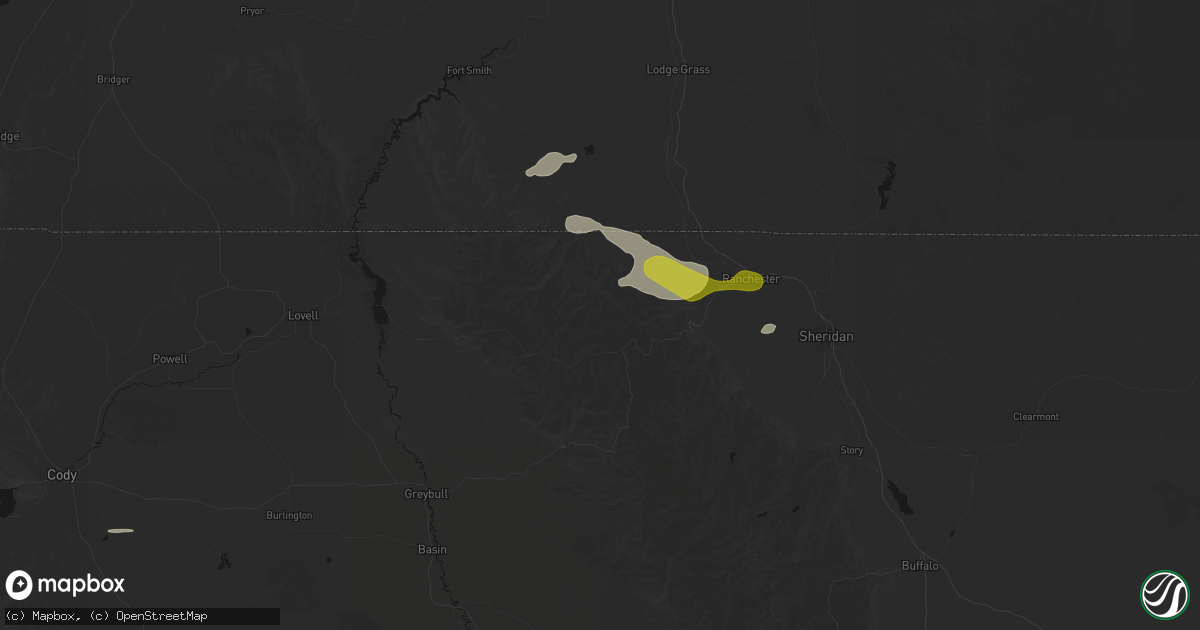 Hail map in Dayton, WY on July 8, 2026
