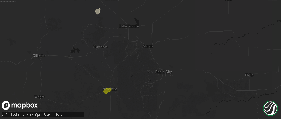 Hail map in Deadwood, SD on July 8, 2026