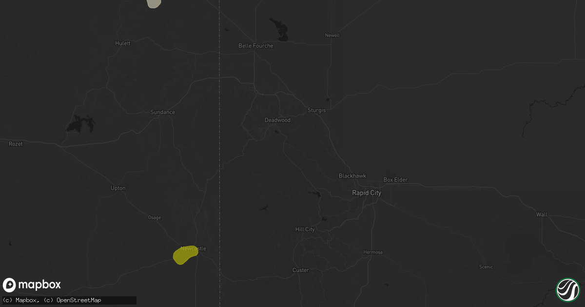 Hail map in Deadwood, SD on July 8, 2026