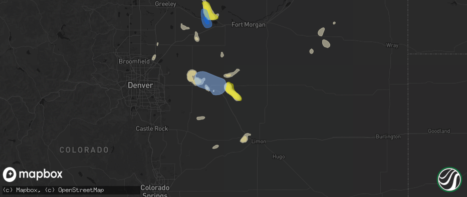 Hail map in Deer Trail, CO on July 8, 2026