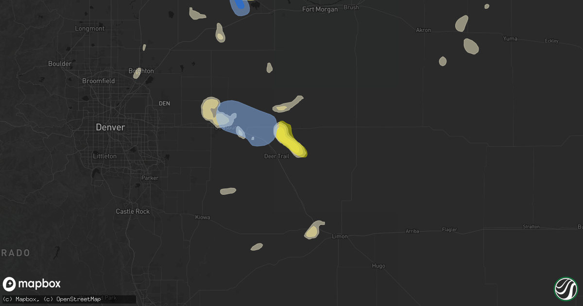 Hail map in Deer Trail, CO on July 8, 2026