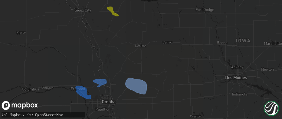 Hail map in Defiance, IA on July 8, 2026