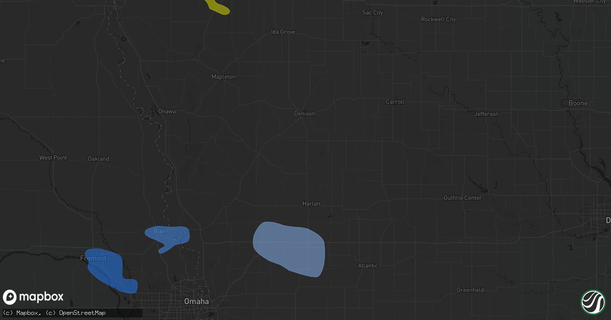 Hail map in Defiance, IA on July 8, 2026