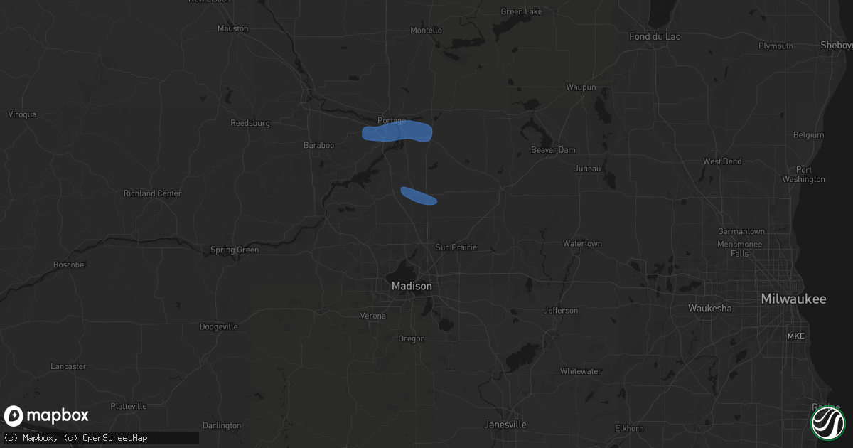 Hail map in Deforest, WI on July 8, 2026