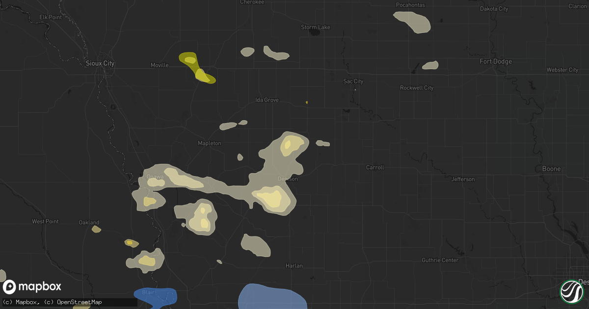 Hail map in Deloit, IA on July 8, 2026