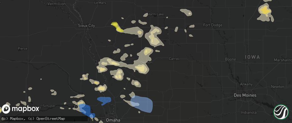 Hail map in Denison, IA on July 8, 2026