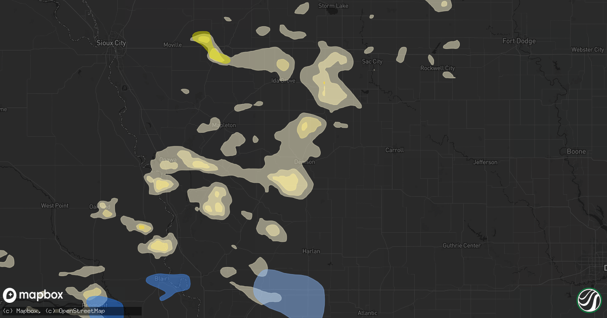 Hail map in Denison, IA on July 8, 2026