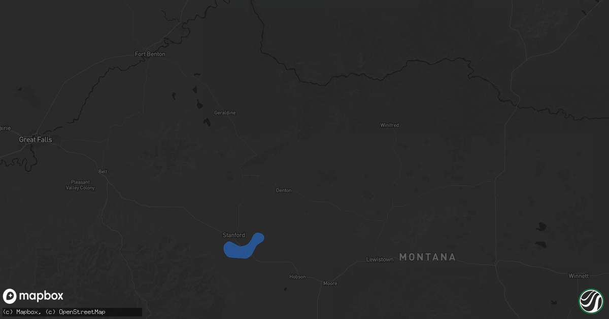 Hail map in Denton, MT on July 8, 2026