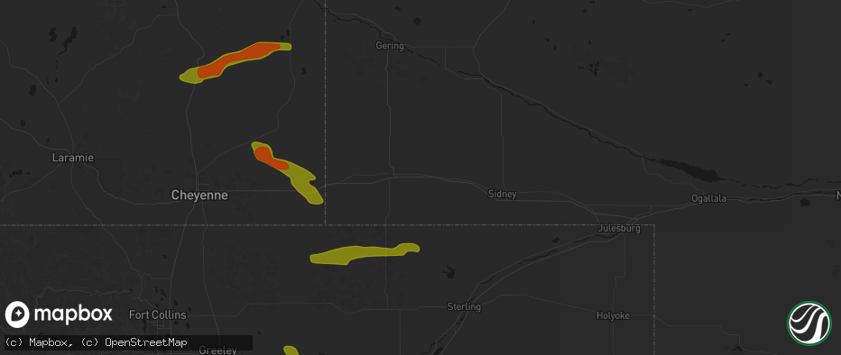 Hail map in Dix, NE on July 8, 2026