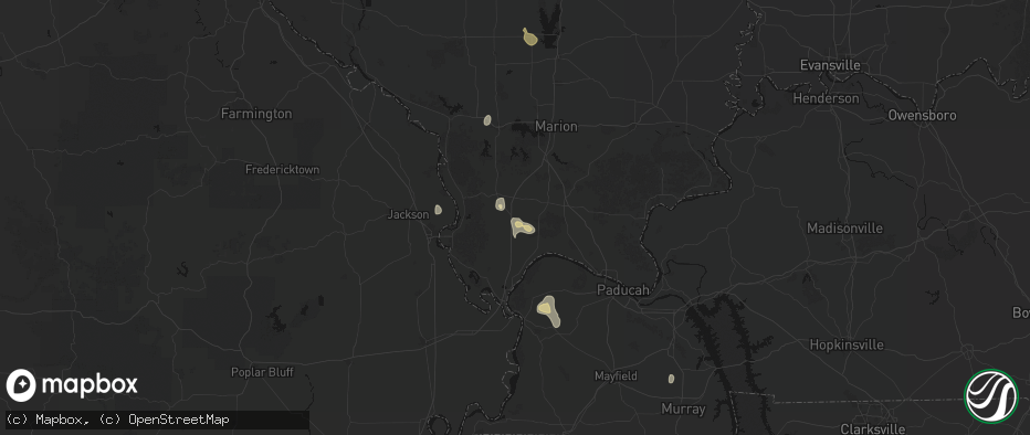 Hail map in Dongola, IL on July 8, 2026