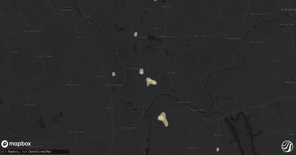 Hail map in Dongola, IL on July 8, 2026