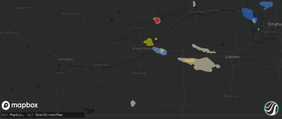 Hail map in Doniphan, NE on July 8, 2026
