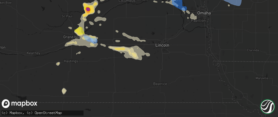 Hail map in Dorchester, NE on July 8, 2026