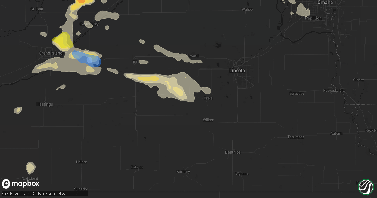 Hail map in Dorchester, NE on July 8, 2026
