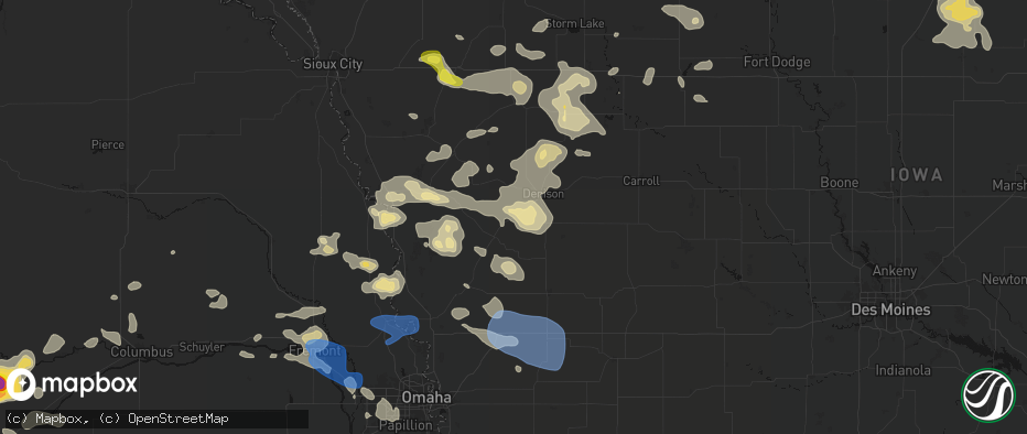 Hail map in Dow City, IA on July 8, 2026