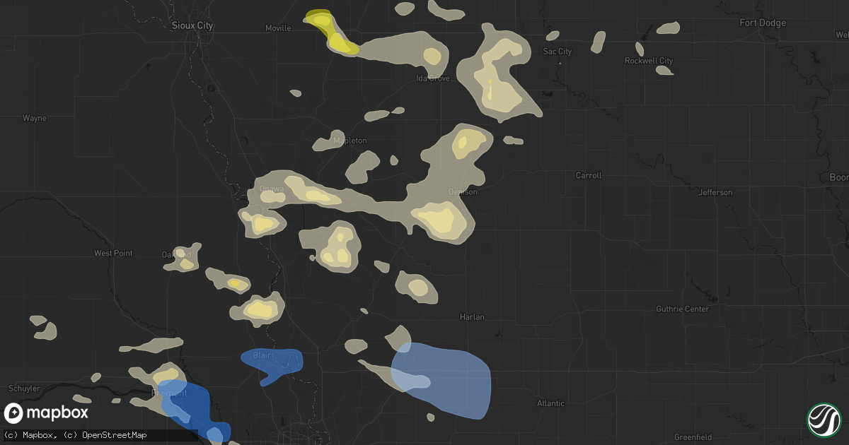 Hail map in Dow City, IA on July 8, 2026
