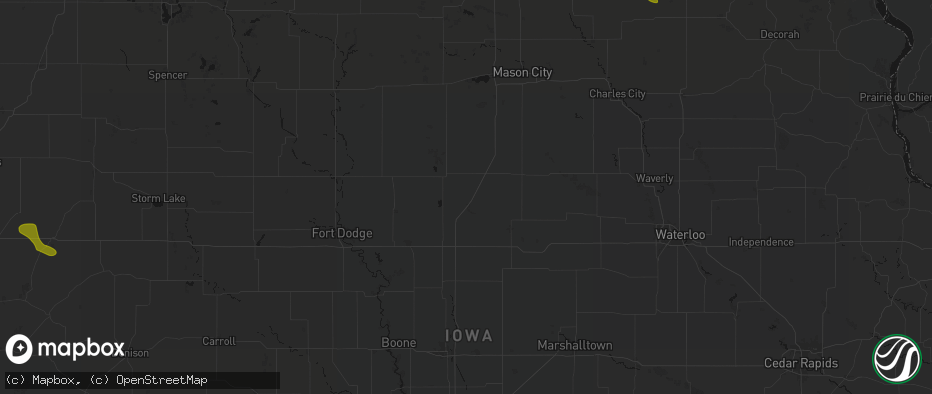 Hail map in Dows, IA on July 8, 2026