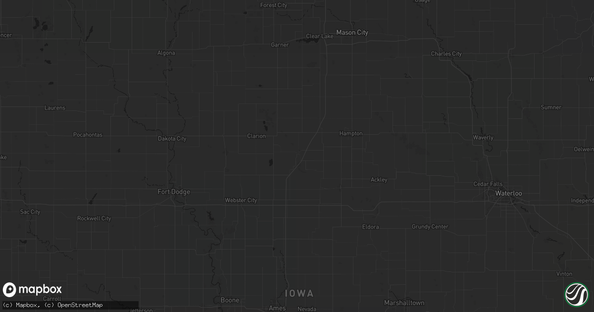 Hail map in Dows, IA on July 8, 2026