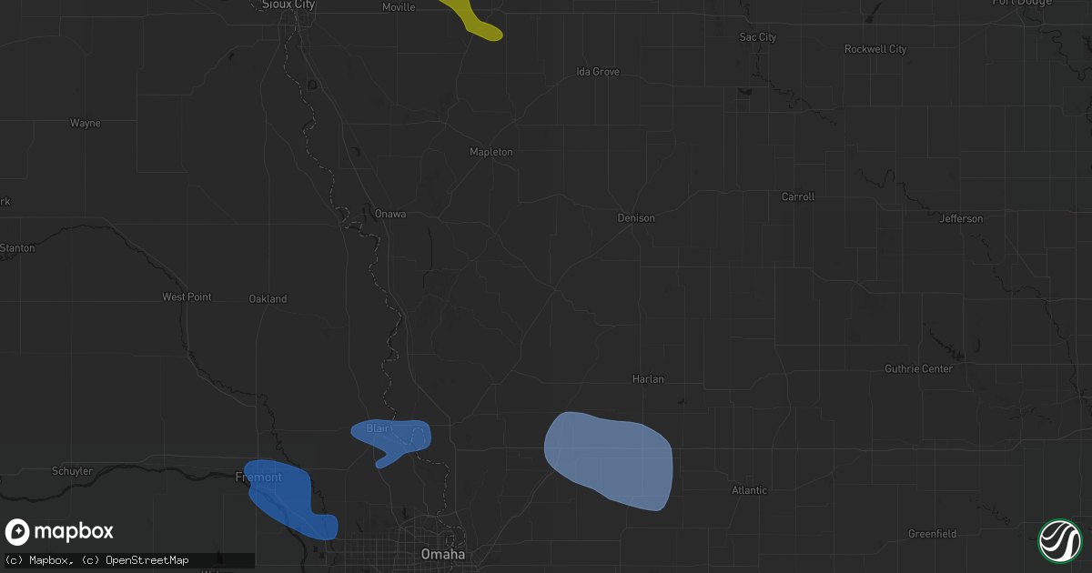 Hail map in Dunlap, IA on July 8, 2026