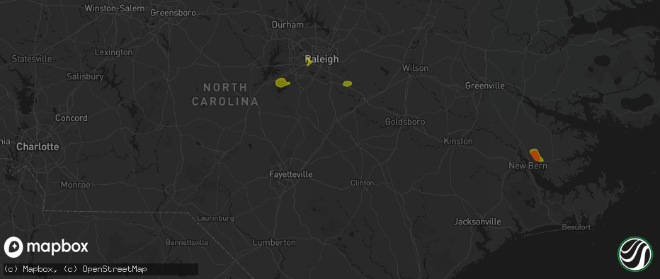 Hail map in Dunn, NC on July 8, 2026