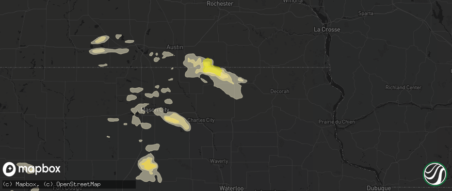 Hail map in Elma, IA on July 8, 2026