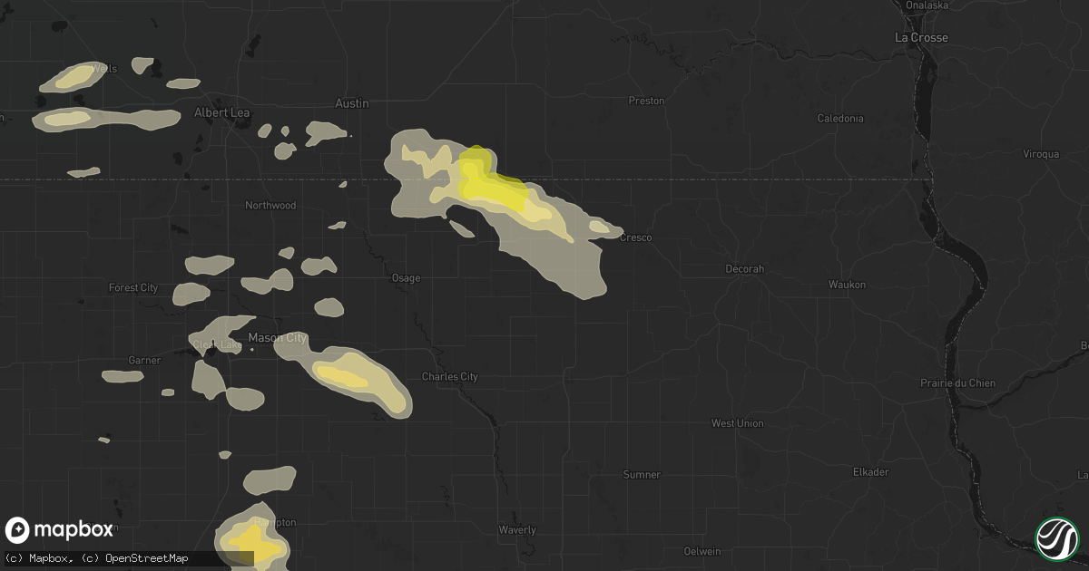 Hail map in Elma, IA on July 8, 2026