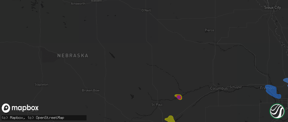 Hail map in Ericson, NE on July 8, 2026