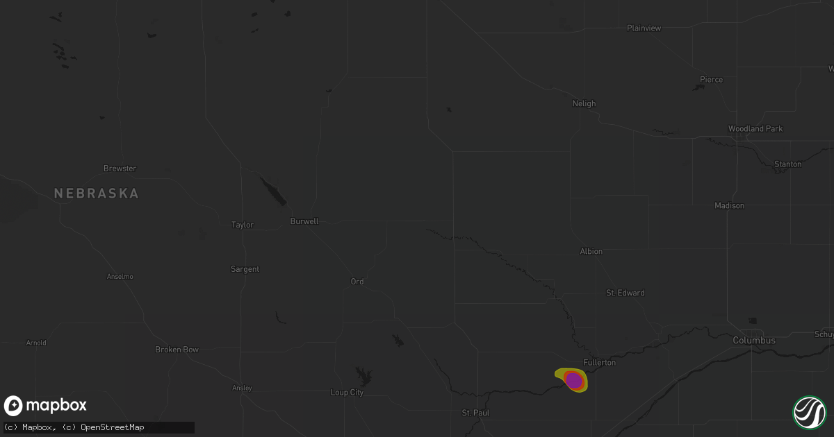 Hail map in Ericson, NE on July 8, 2026