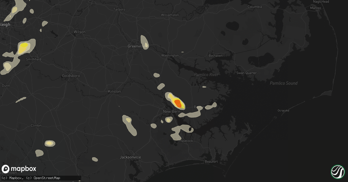 Hail map in Ernul, NC on July 8, 2026