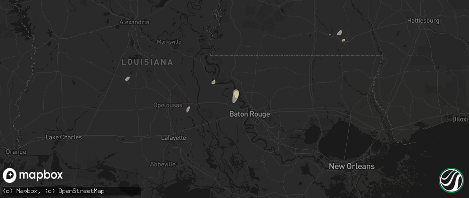 Hail map in Erwinville, LA on July 8, 2026