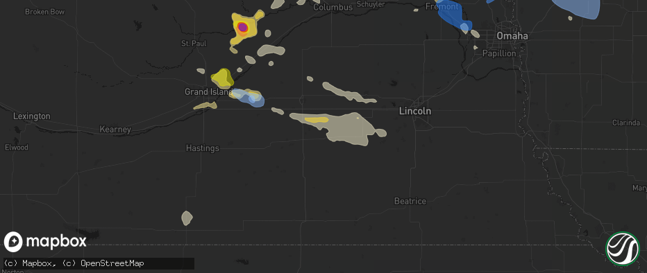 Hail map in Exeter, NE on July 8, 2026