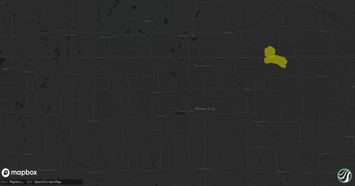 Hail map in Fertile, IA on July 8, 2026