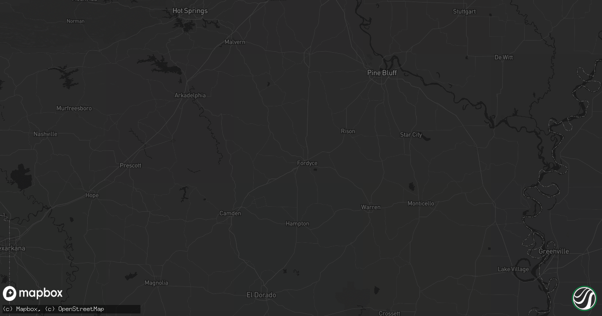 Hail map in Fordyce, AR on July 8, 2026