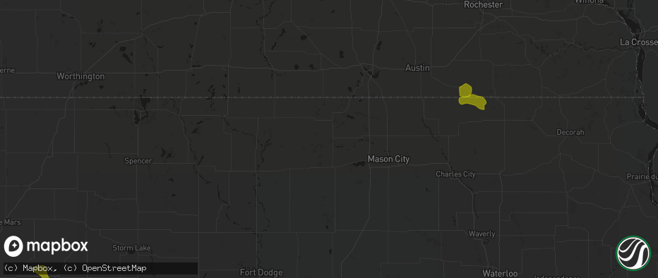 Hail map in Forest City, IA on July 8, 2026