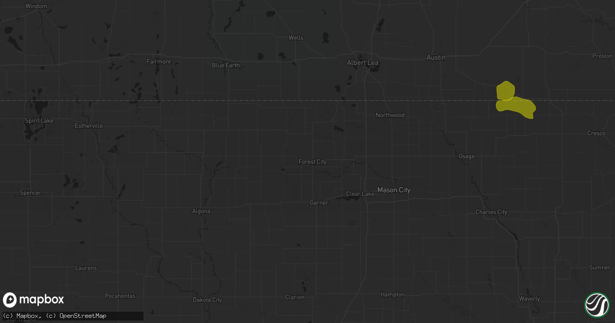 Hail map in Forest City, IA on July 8, 2026