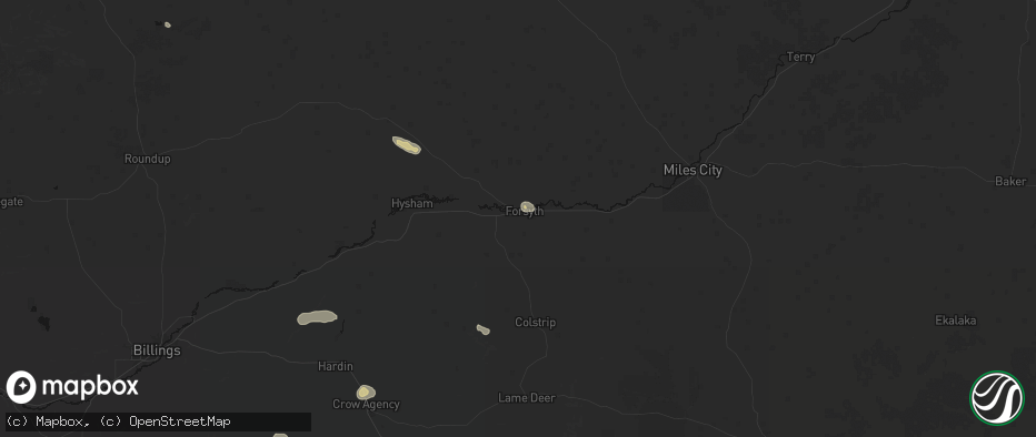 Hail map in Forsyth, MT on July 8, 2026