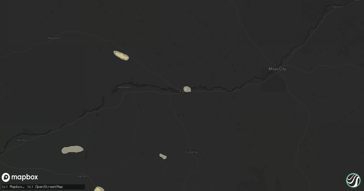 Hail map in Forsyth, MT on July 8, 2026
