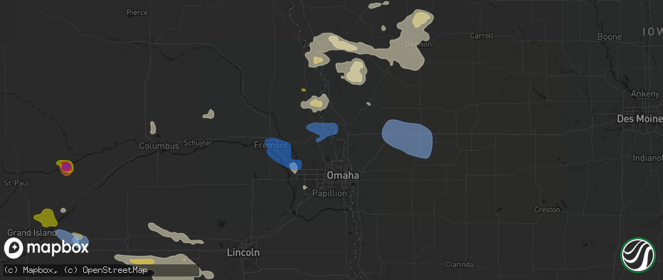 Hail map in Fort Calhoun, NE on July 8, 2026