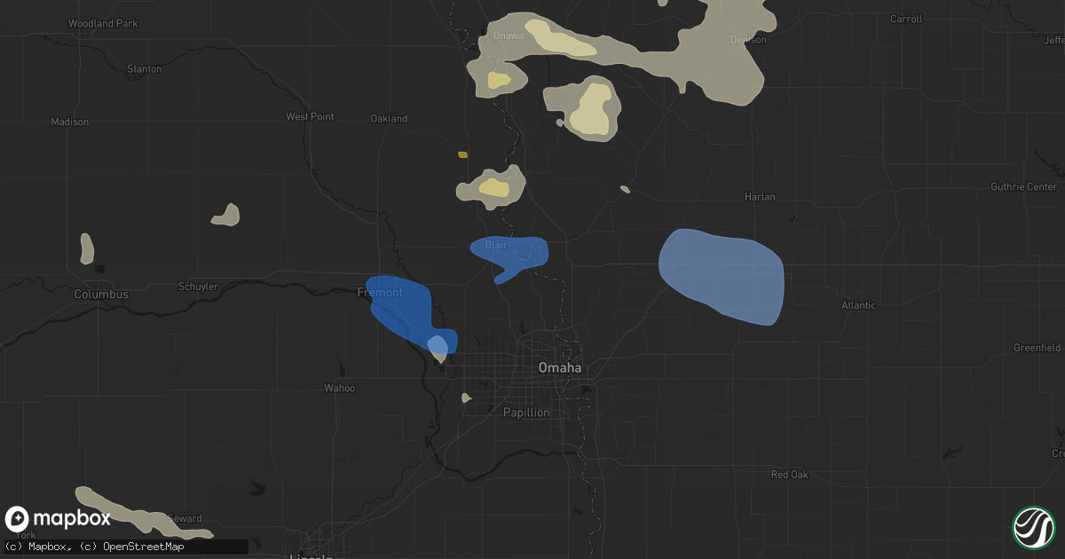 Hail map in Fort Calhoun, NE on July 8, 2026