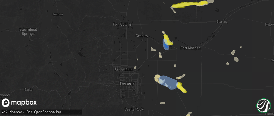 Hail map in Fort Lupton, CO on July 8, 2026