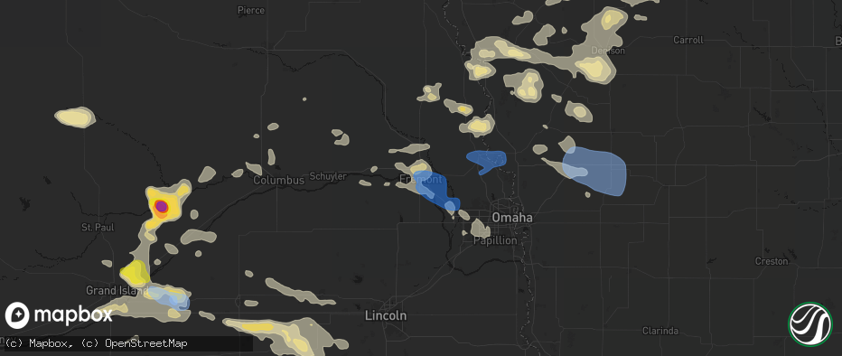 Hail map in Fremont, NE on July 8, 2026