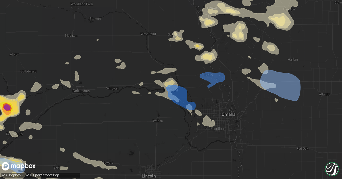 Hail map in Fremont, NE on July 8, 2026