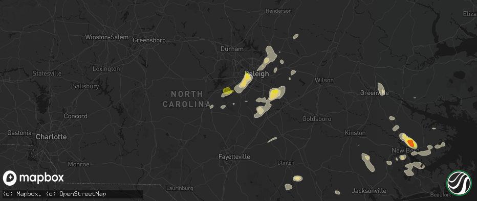 Hail map in Fuquay Varina, NC on July 8, 2026