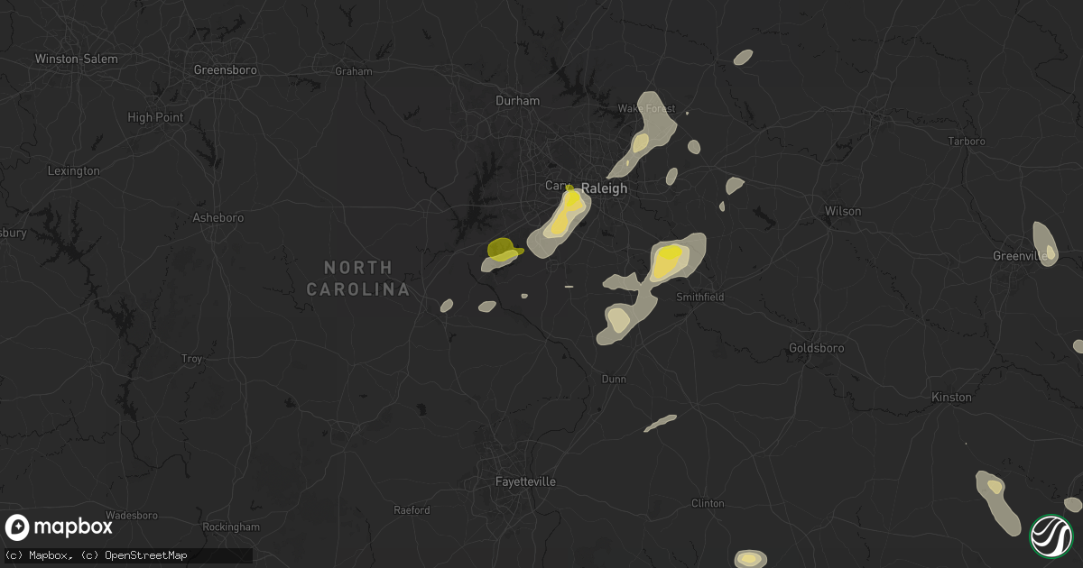 Hail map in Fuquay Varina, NC on July 8, 2026