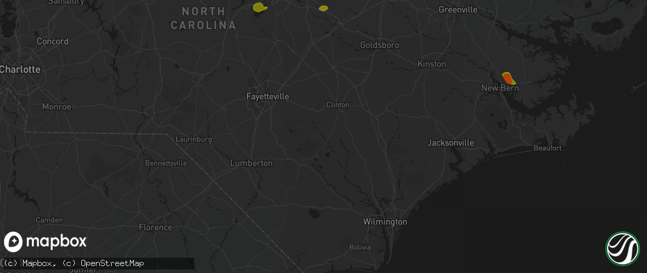 Hail map in Garland, NC on July 8, 2026