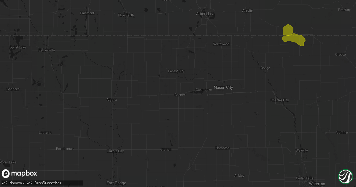 Hail map in Garner, IA on July 8, 2026